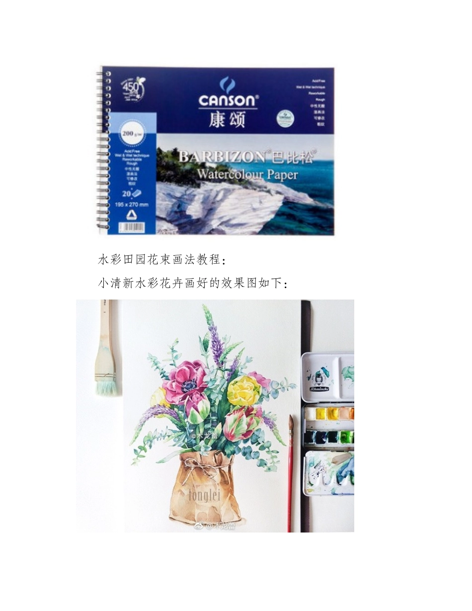 小清新水彩花卉教程：水彩田园花束画法水彩画教程_第2页