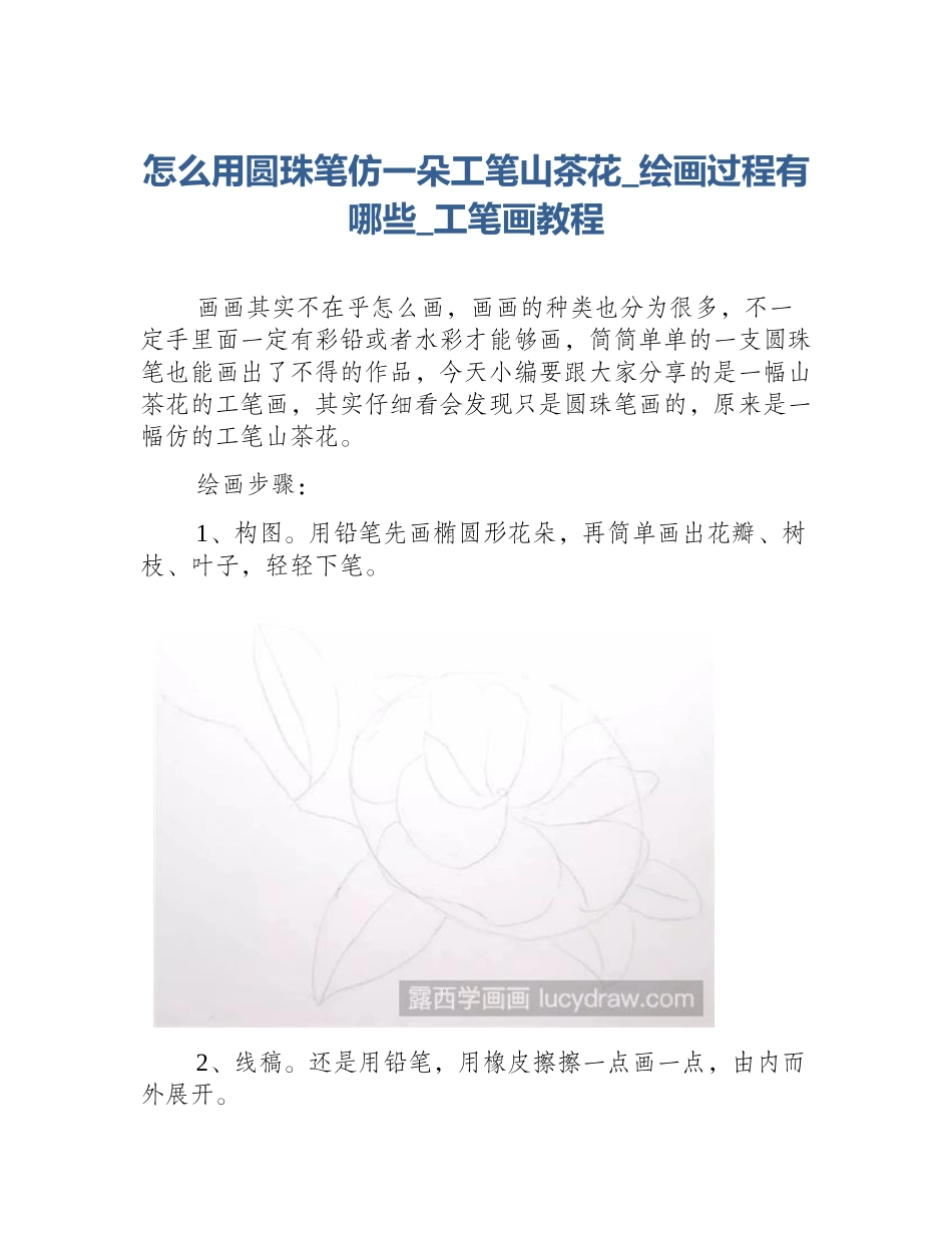 怎么用圆珠笔仿一朵工笔山茶花_绘画过程有哪些_工笔画教程_第1页