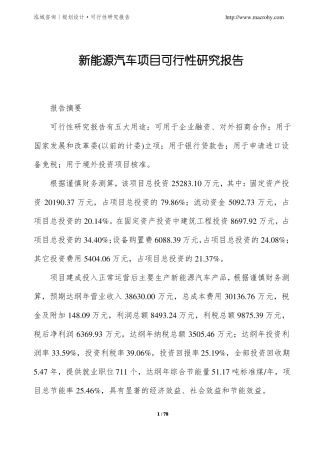 新能源汽车项目可行性研究报告