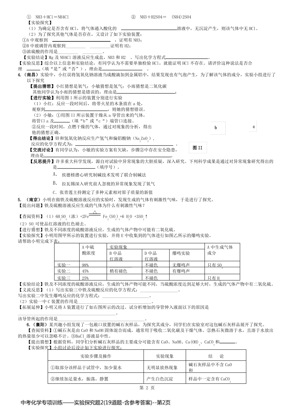中考化学专项训练——实验探究题2(19道题-含参考答案)_第2页