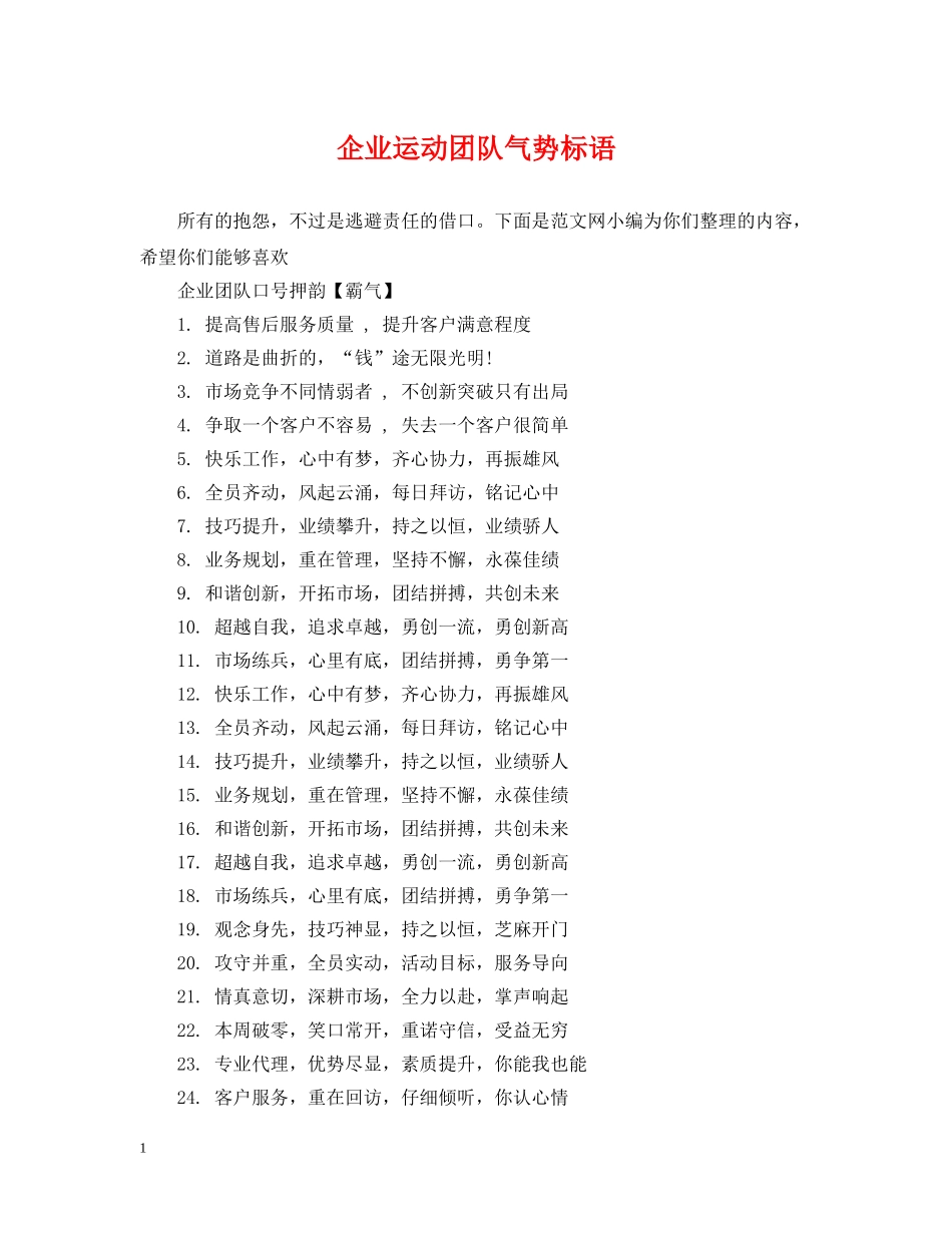 企业运动团队气势标语_第1页