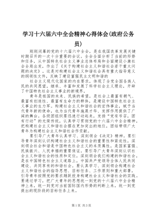 学习十六届六中全会精神心得体会(政府公务员)
