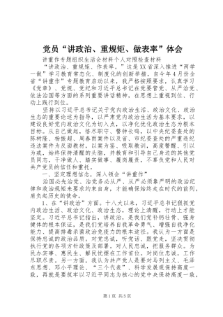 党员“讲政治、重规矩、做表率”体会