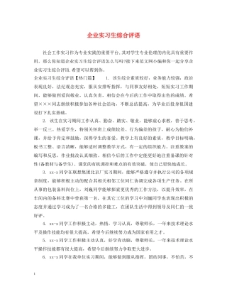 企业实习生综合评语