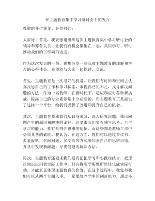 在主题教育集中学习研讨会上的发言 