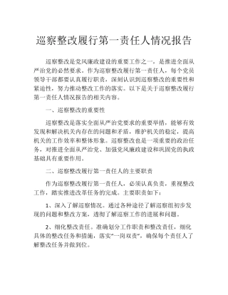 巡察整改履行第一责任人情况报告 