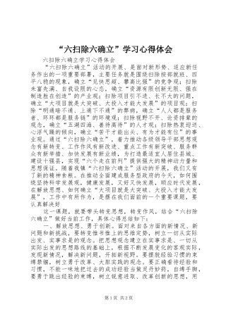 “六扫除六确立”学习心得体会