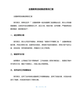 主题教育活动推进情况汇报 