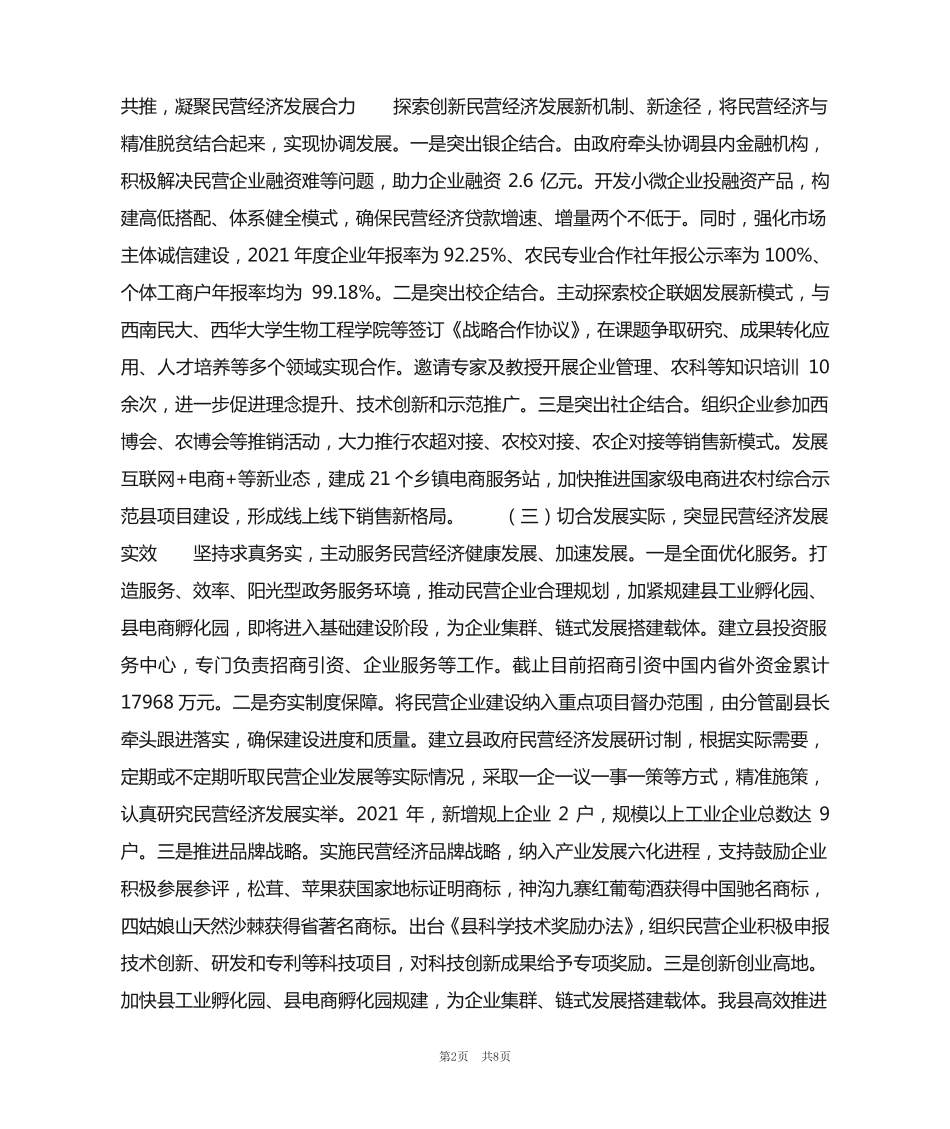 最新民营经济发展工作总结优秀范文三篇 _第2页