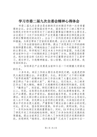 学习市委二届九次全委会精神心得体会