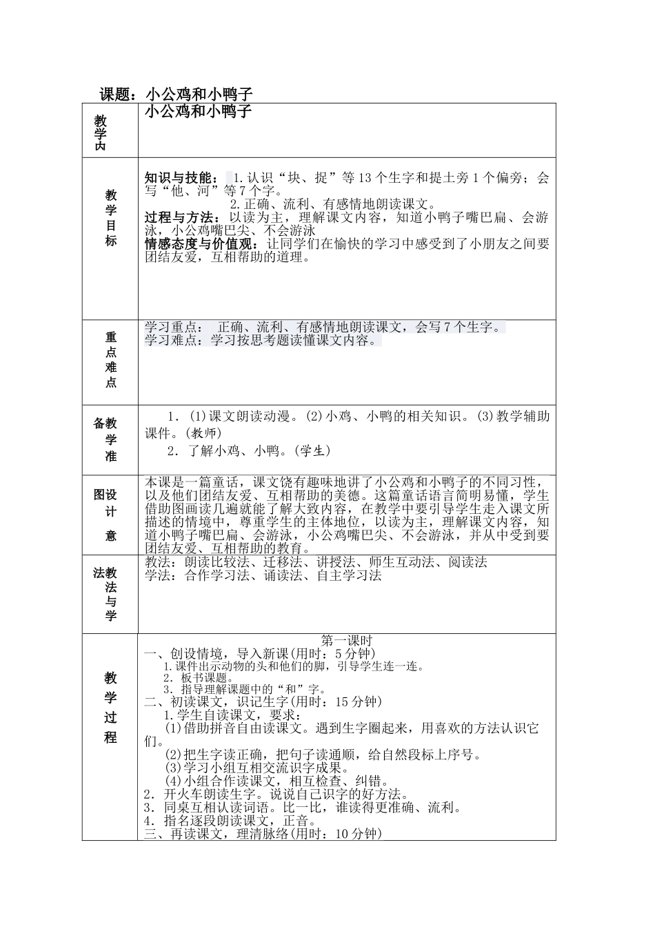 (部编)人教语文2011课标版一年级下册小公鸡和小鸭子_第1页