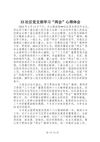 XX社区党支部学习“两会”心得体会
