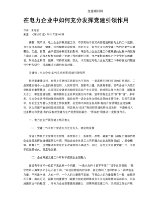 在电力企业中如何充分发挥党建引领作用 