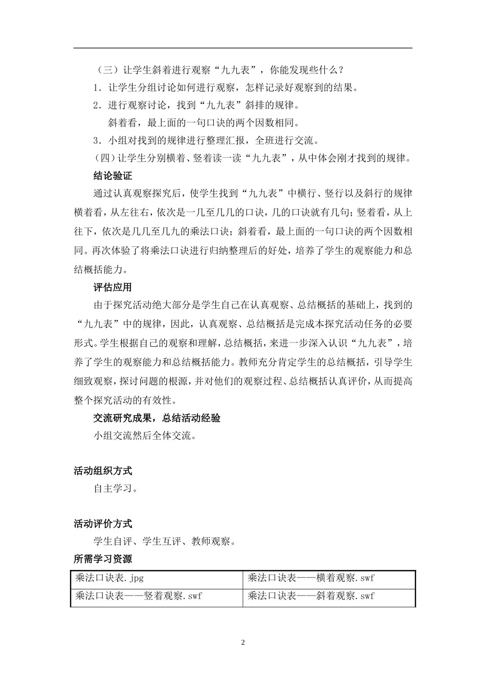 《“九九表”中有哪些排列规律？》活动建议方案_第2页