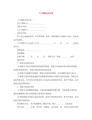 个人借款合同示范