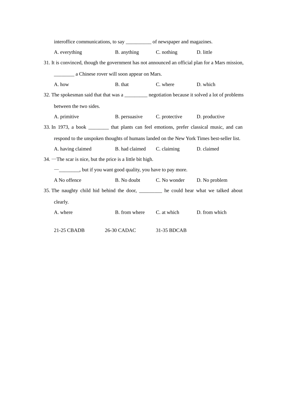 单项填空-江苏省泰州中学2016届高三上学期摸底考试英语试题_第2页