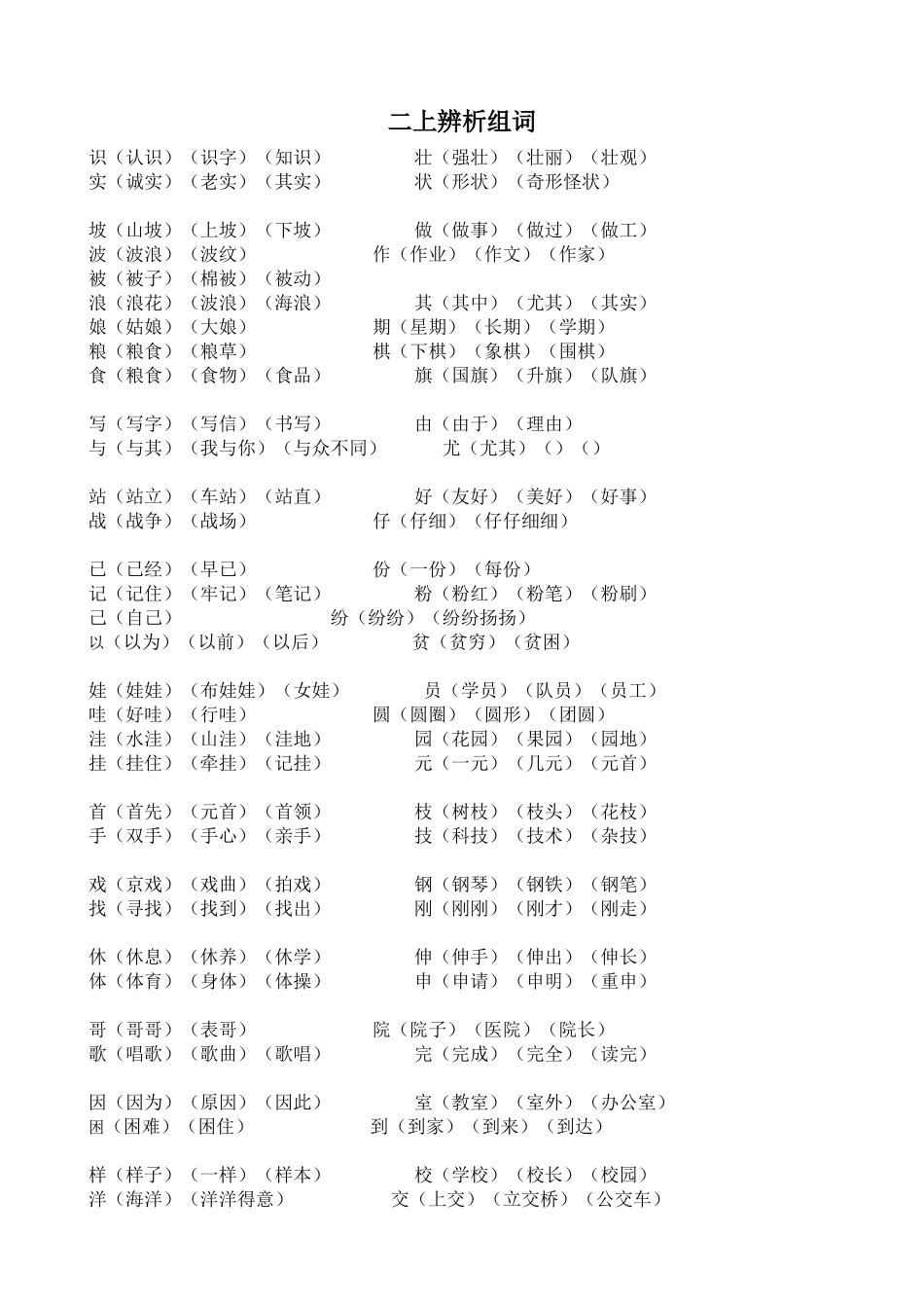 二上辨析组词_第1页