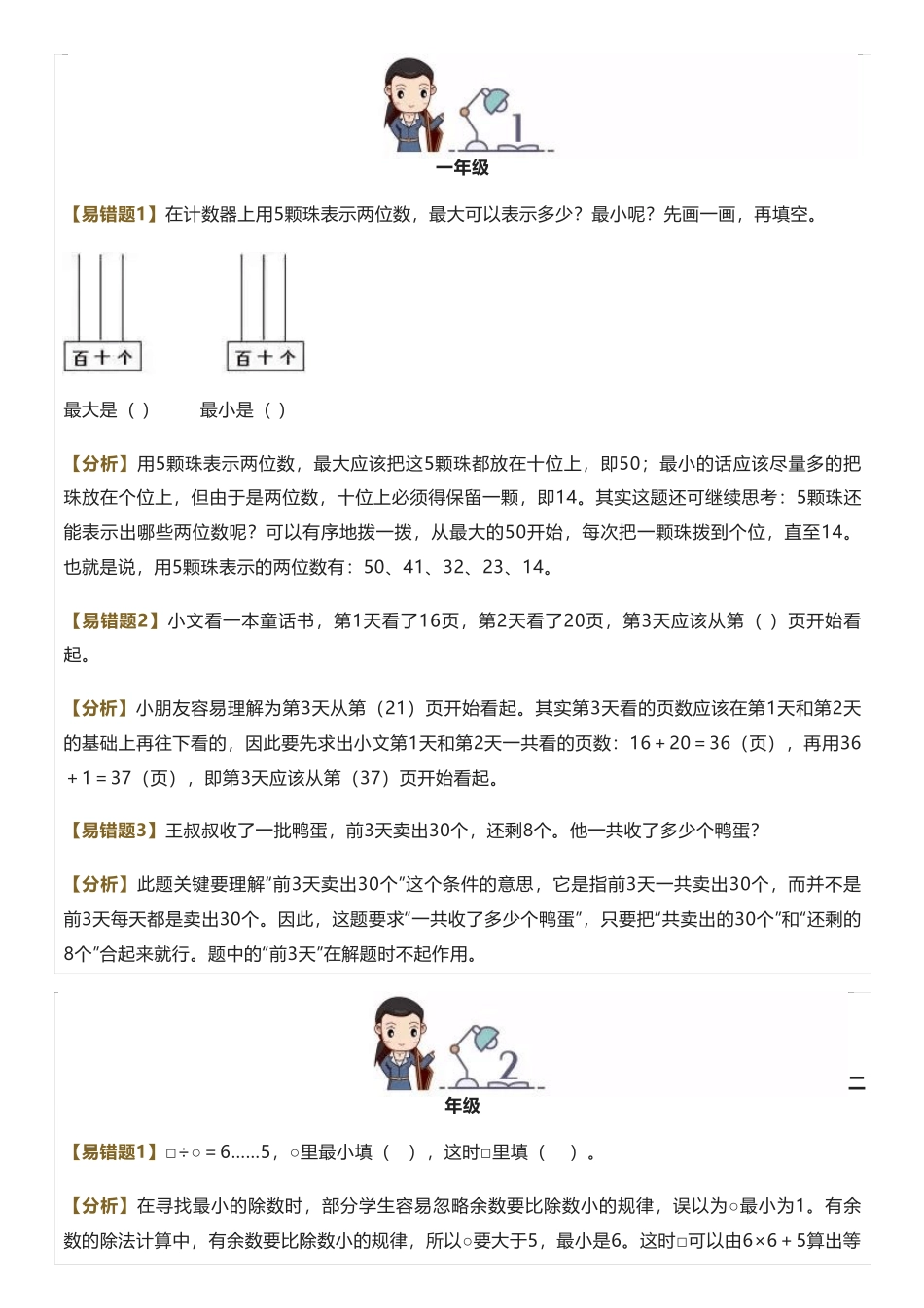 小学数学1-6年级易错题重点题汇总(附答案解析) _第1页