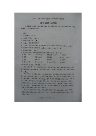 徐州市2016-2017年第一学期九年级语文期末抽测试题