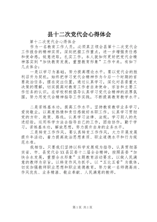 县十二次党代会心得体会