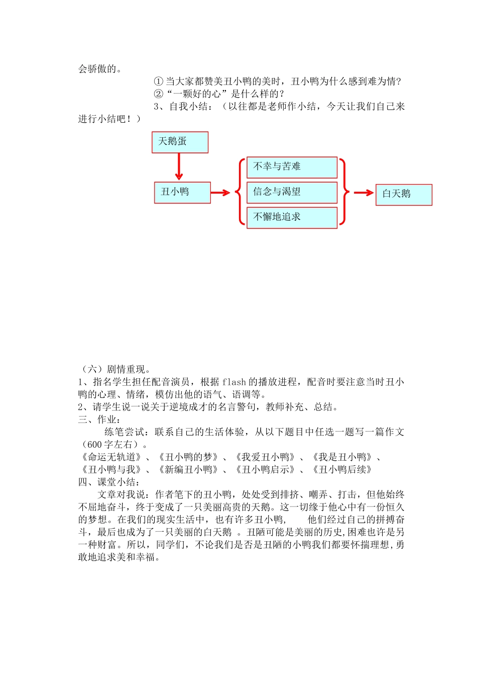 七级语文下册丑小鸭优秀实用教案 人教新课标版_第3页