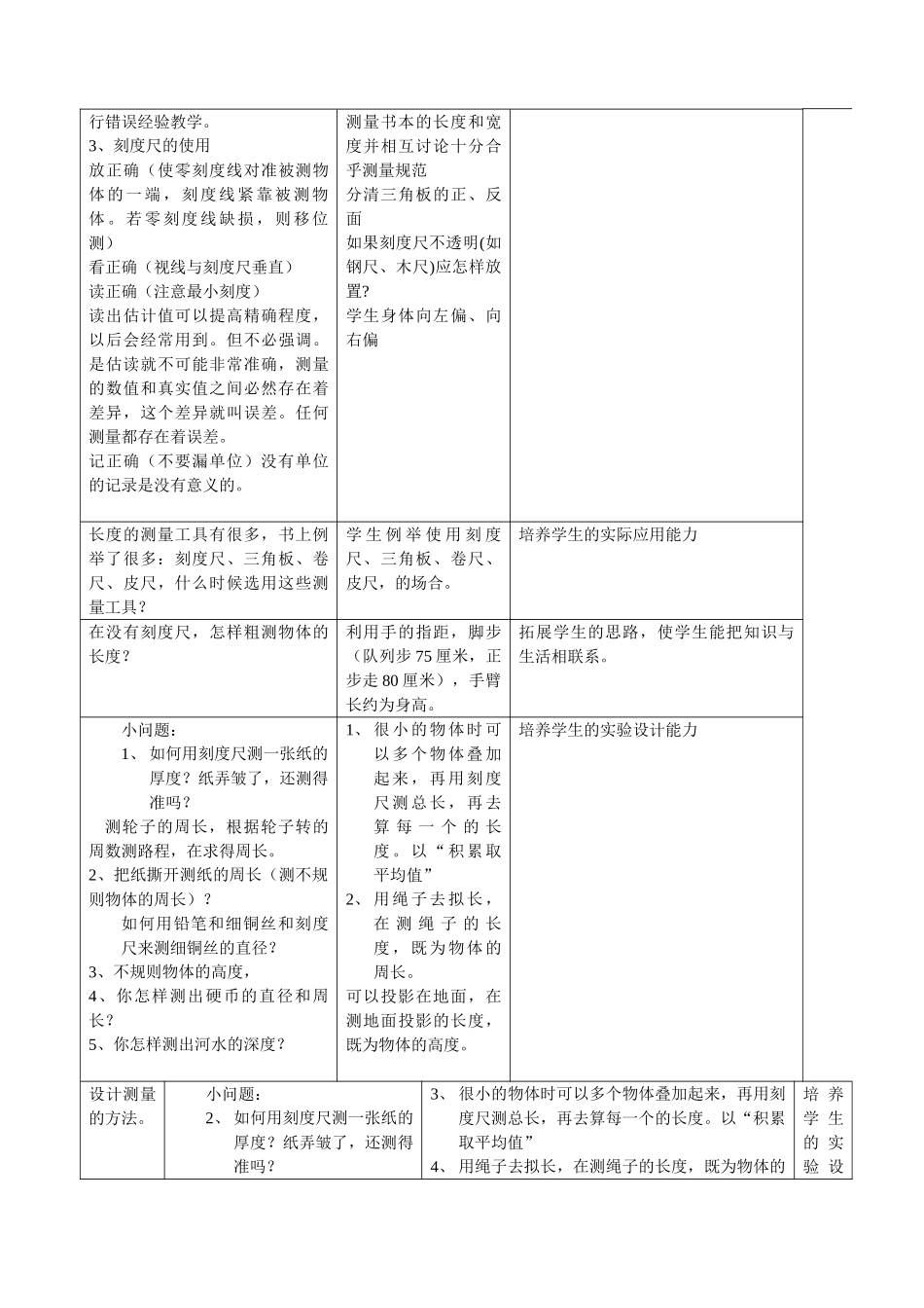 七级科学上册 第一章第三节长度和体积的测量第一课时教学设计 浙教版_第3页