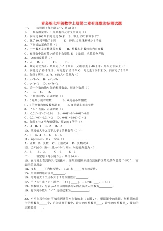 七级数学上册 第二章有理数达标测试无答案 青岛版