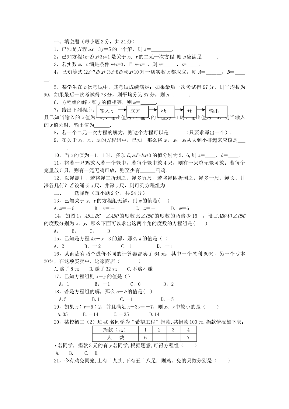 七级数学上册 32二元一次方程组同步练习 沪科版_第1页