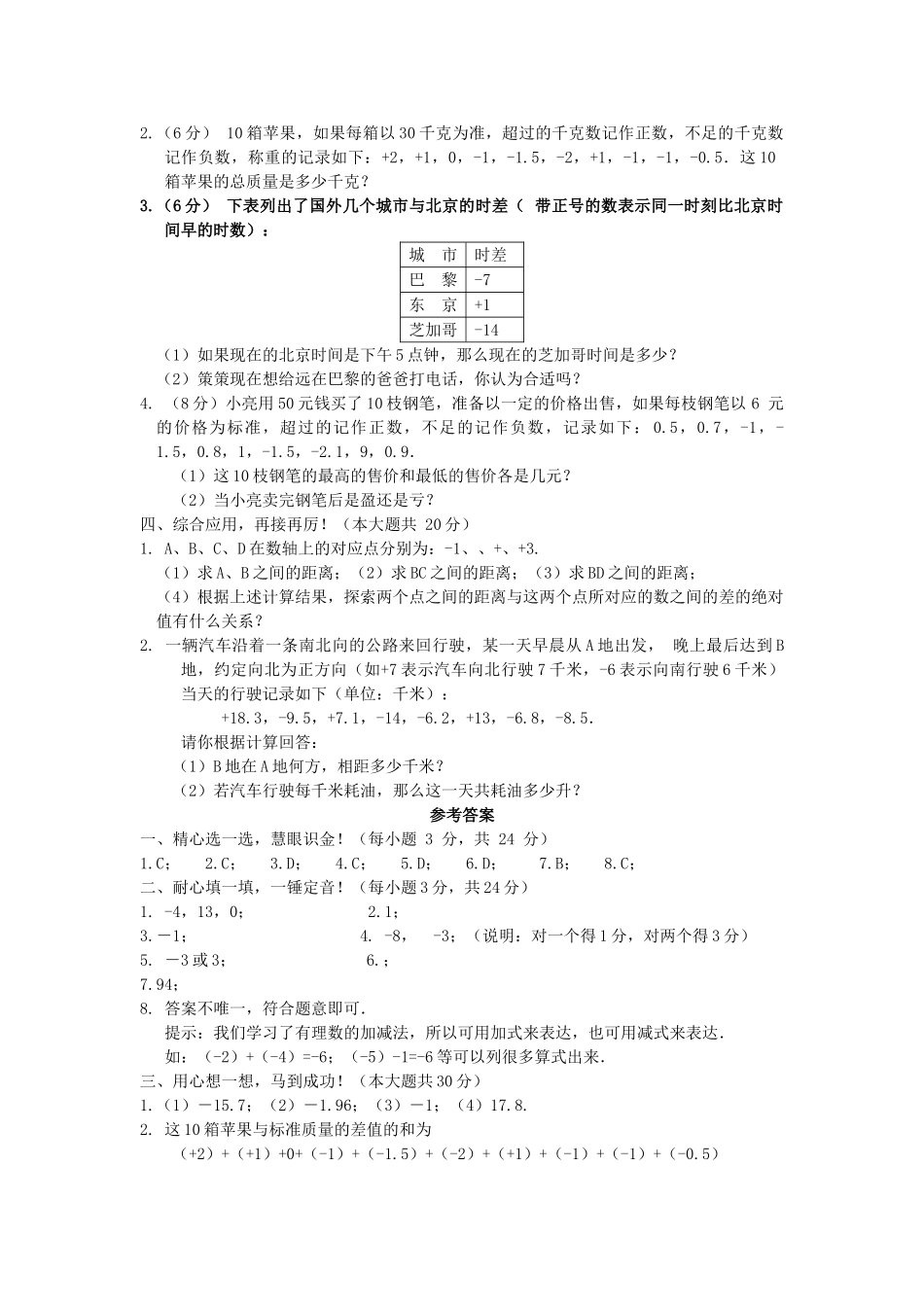 七级数学上册 14有理数的加减同步练习 沪科版_第2页