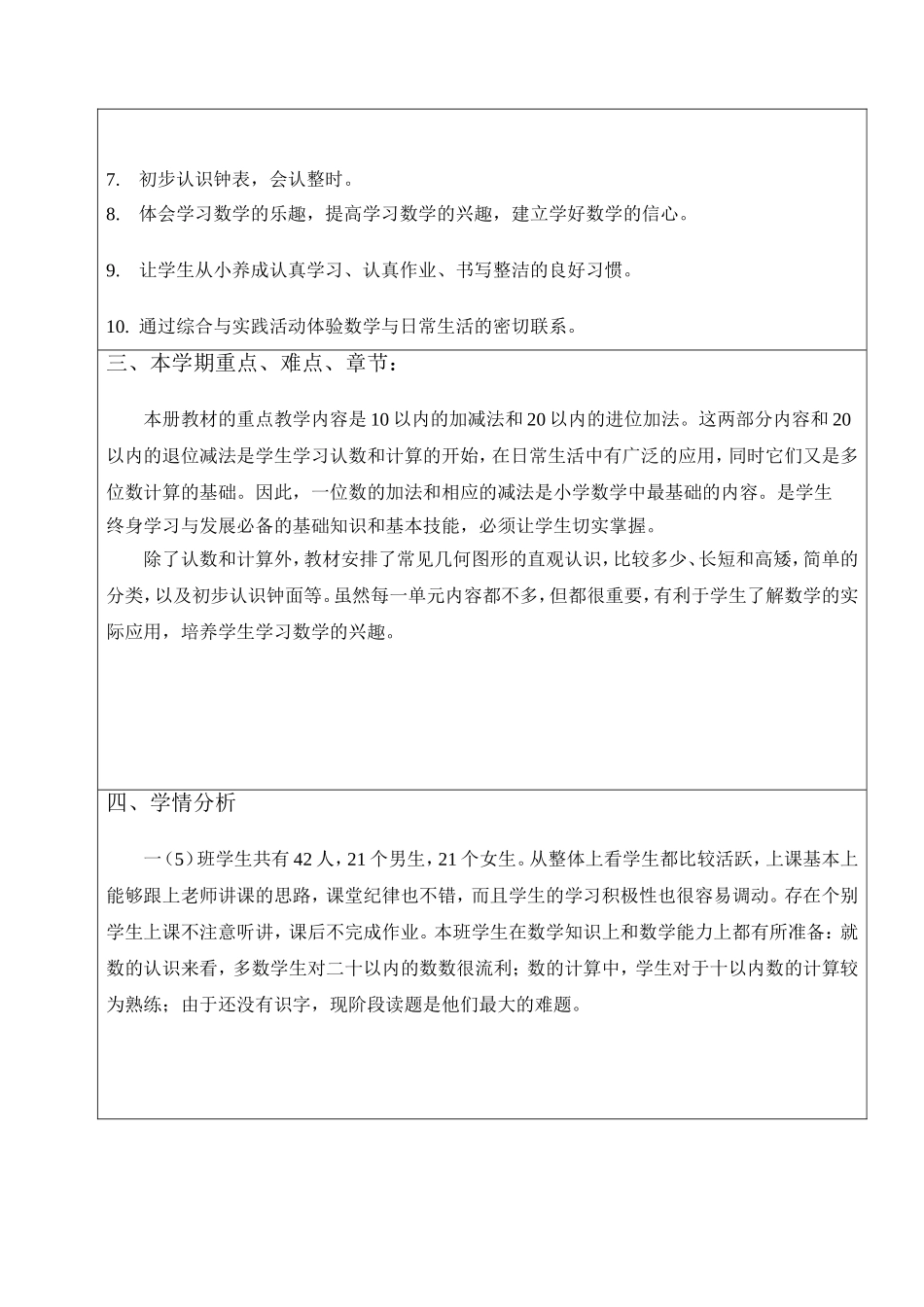 袁雅萍-舟山小学一上数学教学计划表_第3页