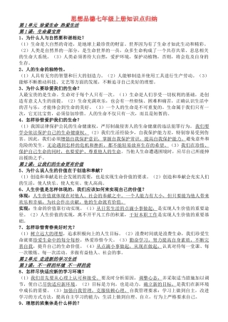 七级政治上册 全册知识点归纳 人教新课标版