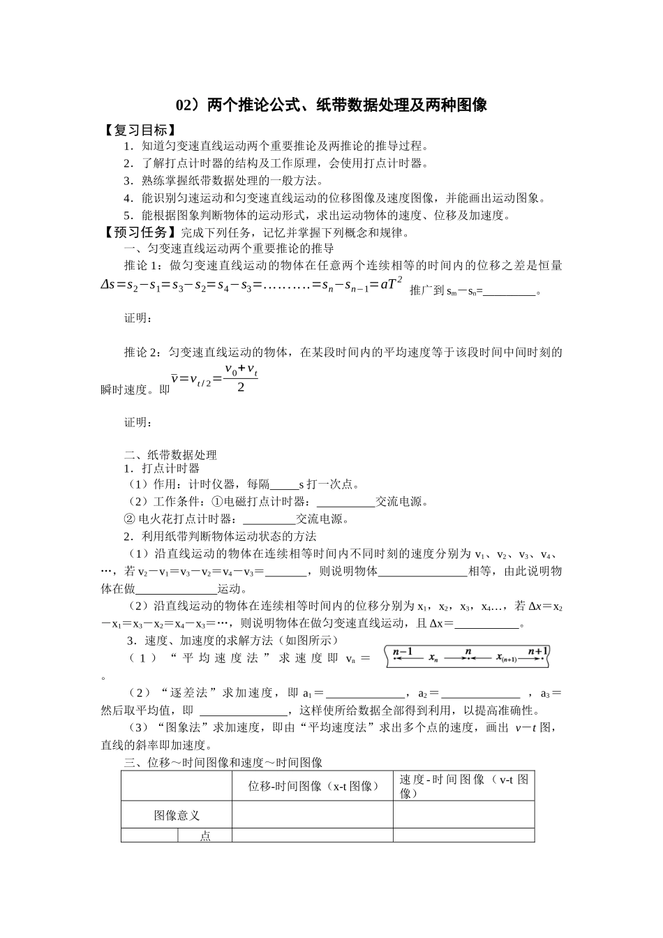 两个推论公式、纸带数据处理及两种图像_第1页