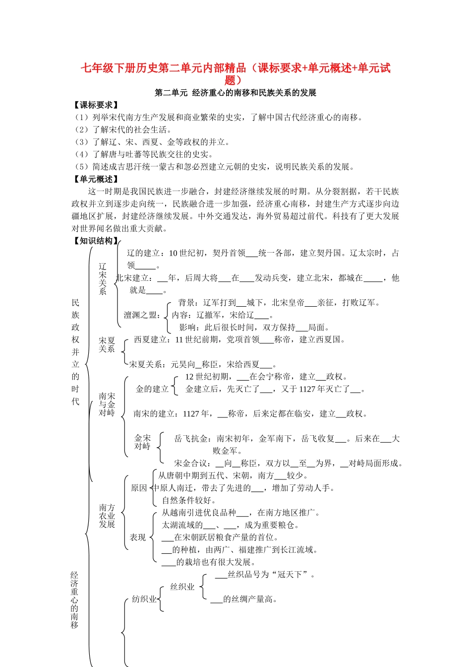 七级历史下册 第二单元课标要求+单元概述+单元试题 人教新课标版_第1页
