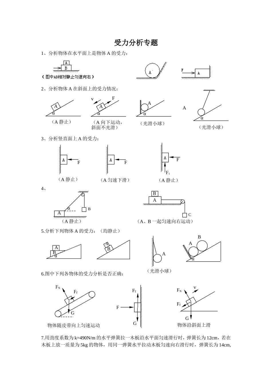 物理必修一第三章相互作用习题之受力分析_第1页