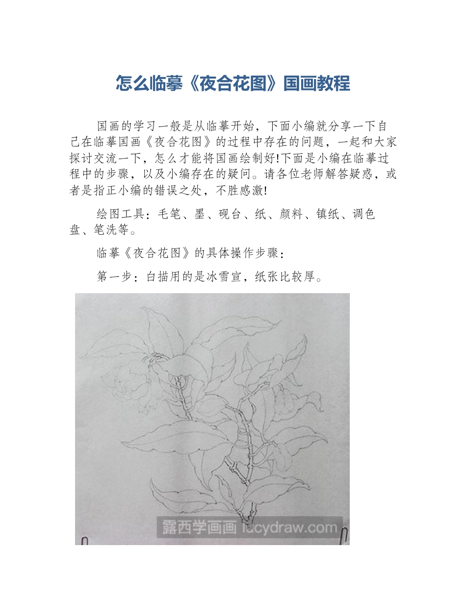 怎么临摹《夜合花图》国画教程_第1页