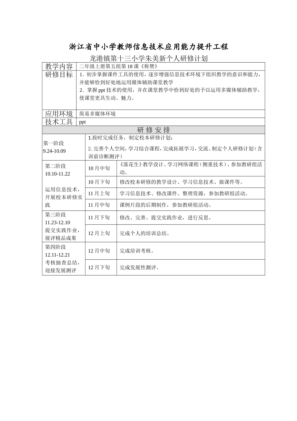 朱美新个人研修计划_第1页