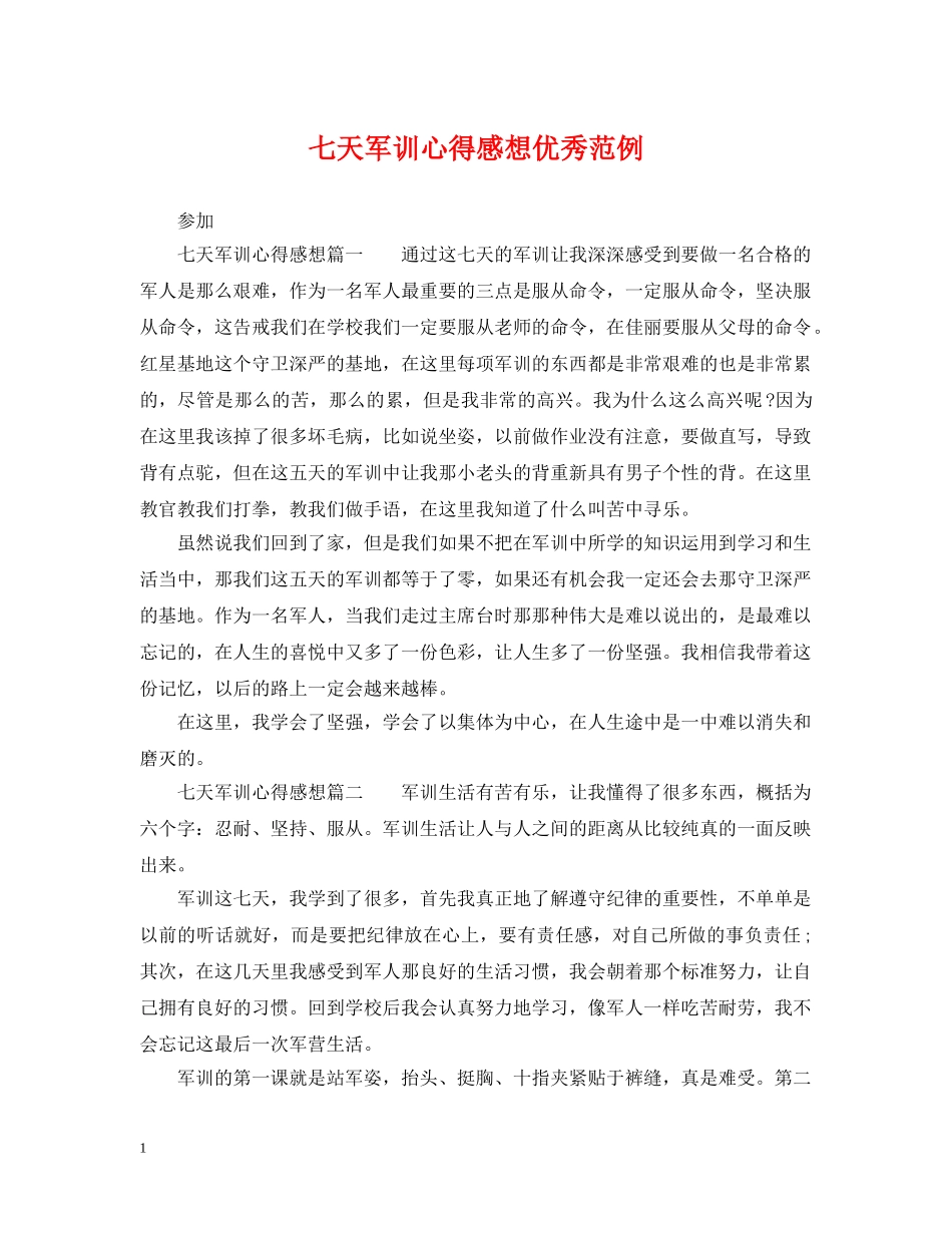 七天军训心得感想优秀范例_第1页