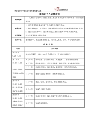 毛达相个人研修计划