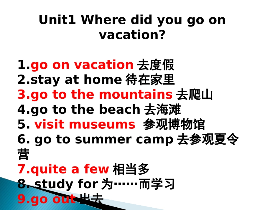 八年级上册Unit1Wheredidyougoonvacation短语总结_第1页