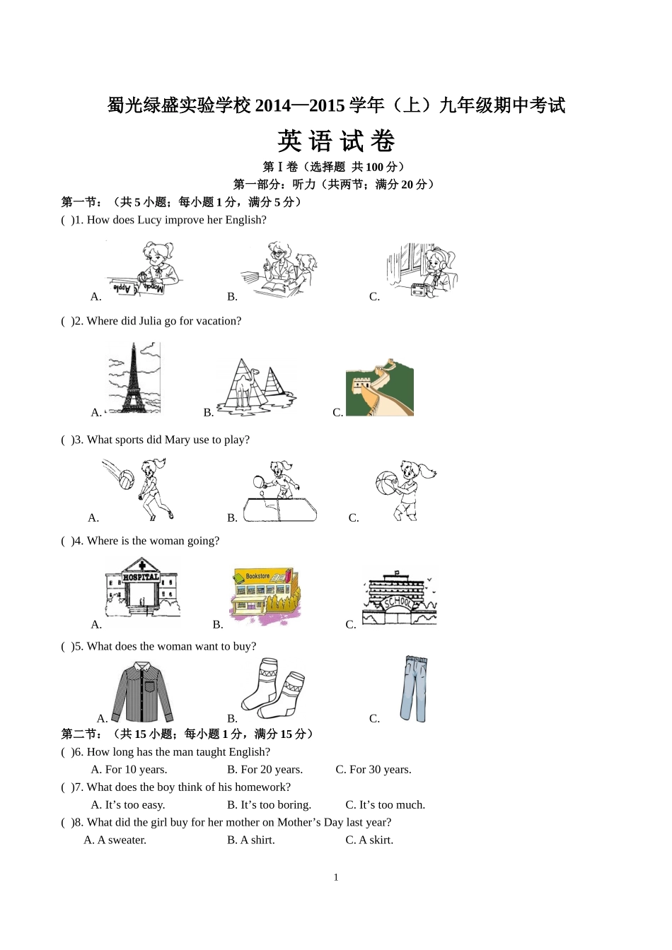 绿盛学校期中九年级英语试题_第1页