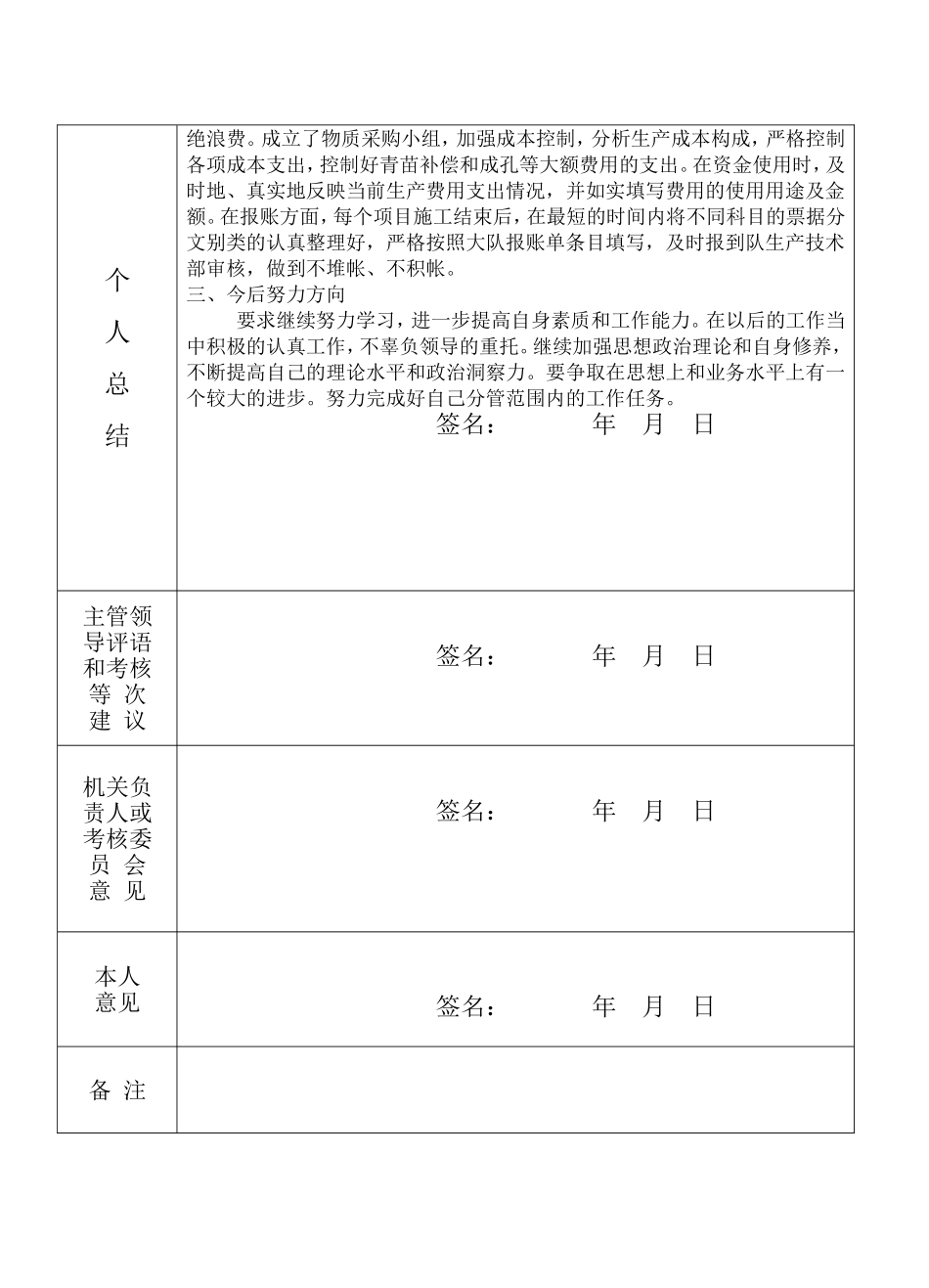 地质队技术人员及管理层年度考核表考核表(刘)_第2页