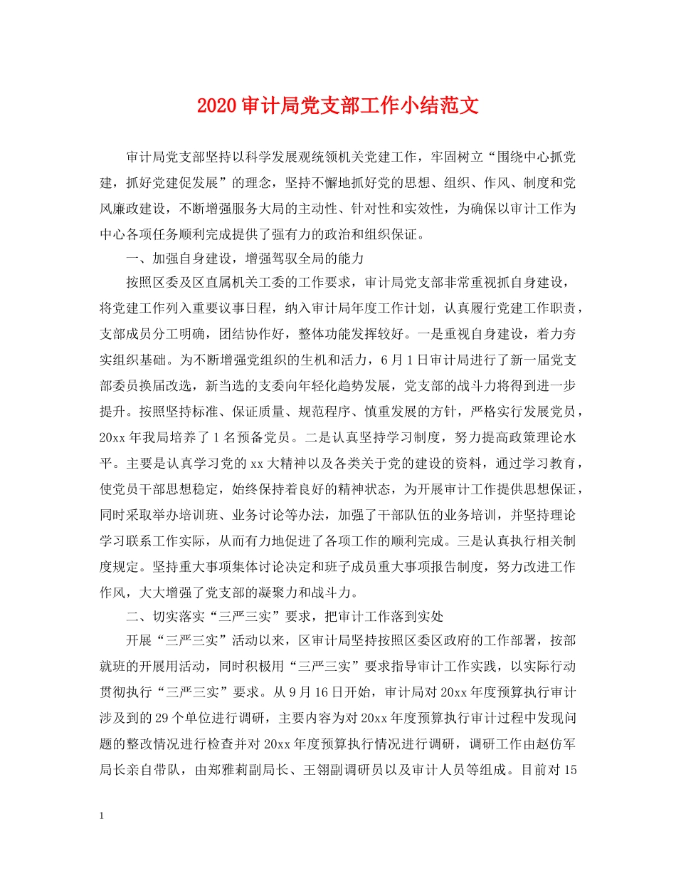 2024审计局党支部工作小结范文_第1页