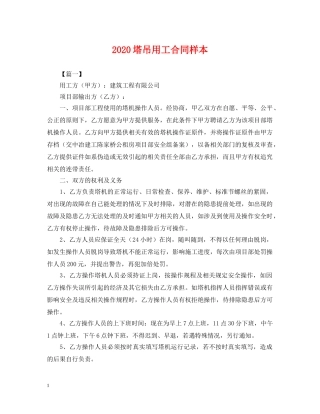 2024塔吊用工合同样本