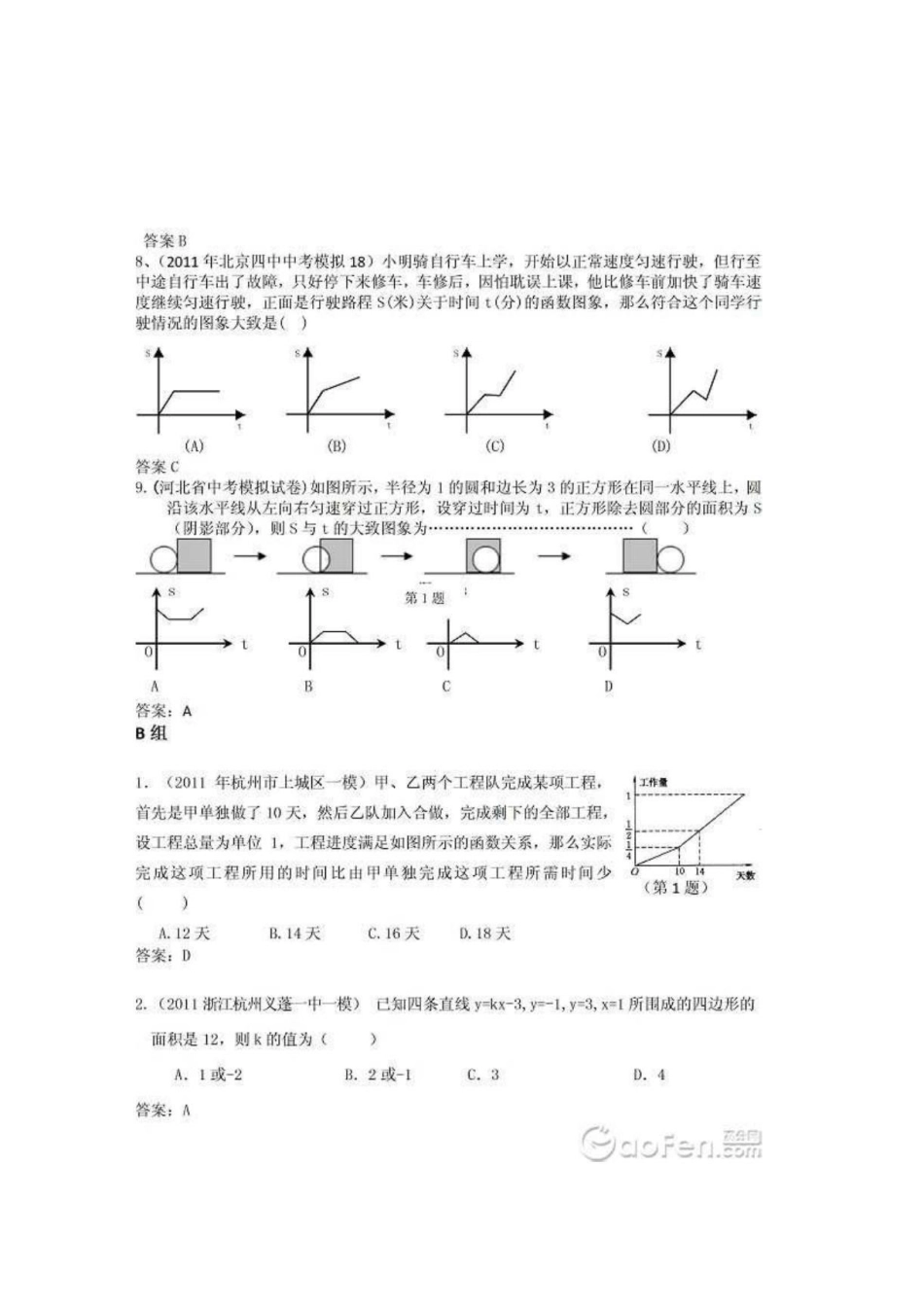 2012中考数学模拟试卷精选：一次函数的应用1_第3页