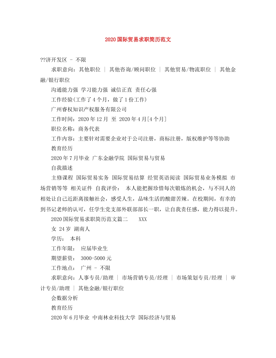 2024国际贸易求职简历范文_第1页