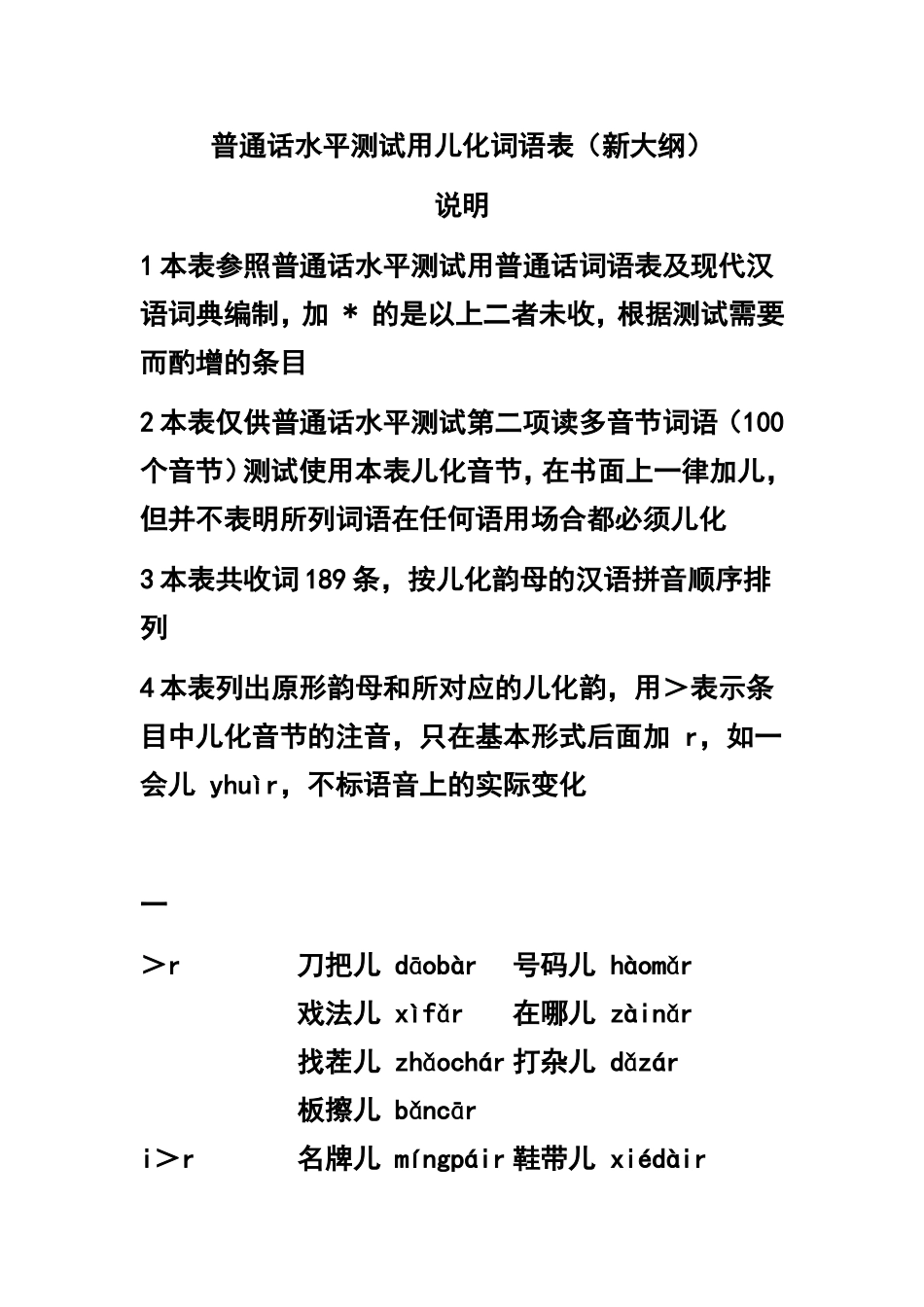 普通话水平测试用儿化词语表_第1页