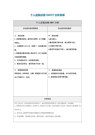 仇惠荣—个人自我诊断SWOT分析表