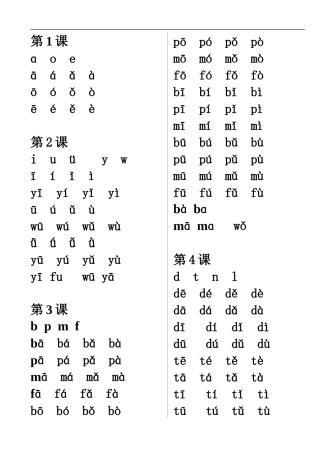 一年级语文拼读表