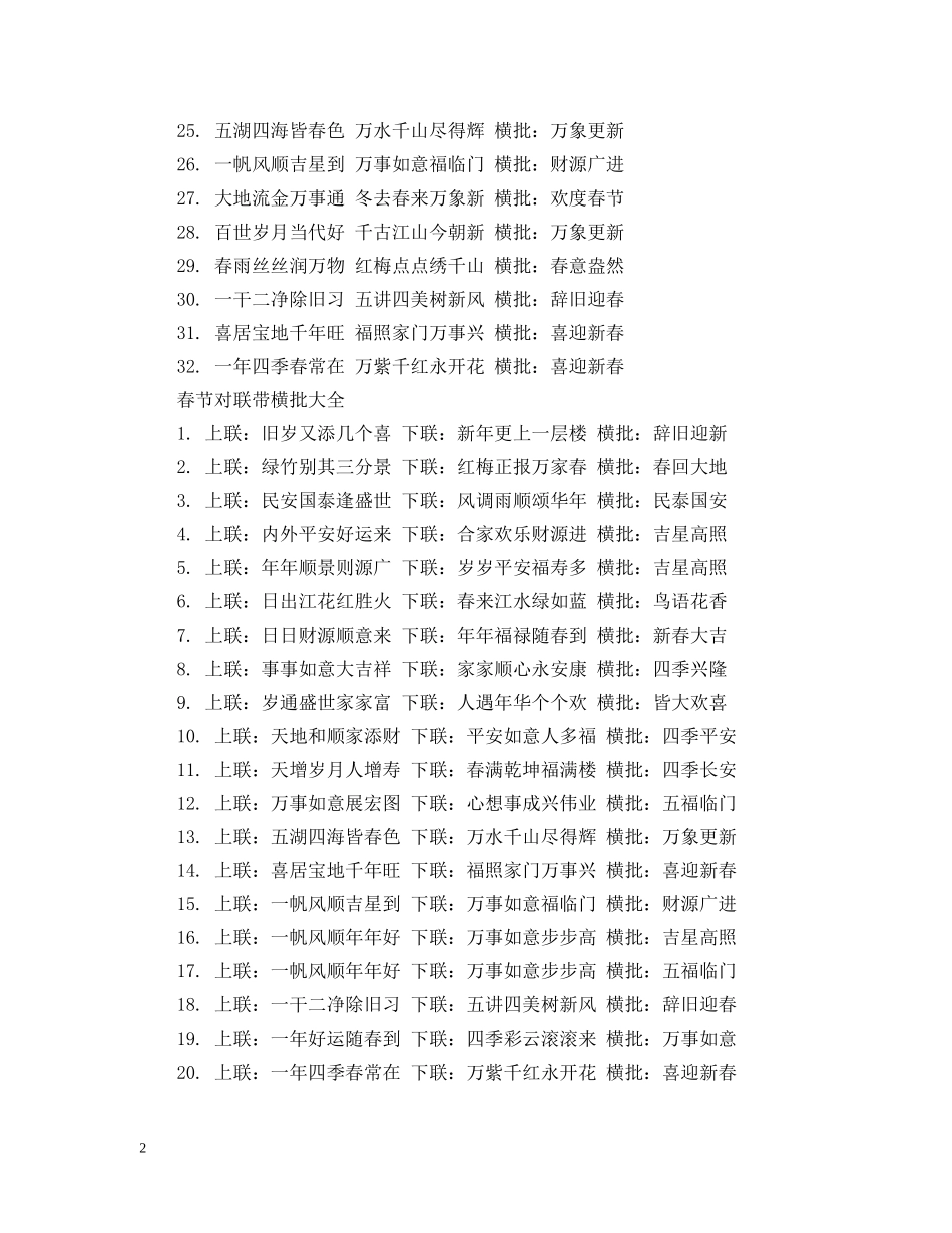 2024创意新年对联（带横批）_春节对联带横批大全_第2页