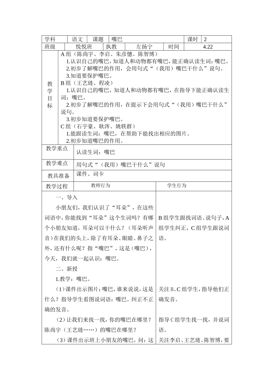 第八周语文嘴巴_第1页